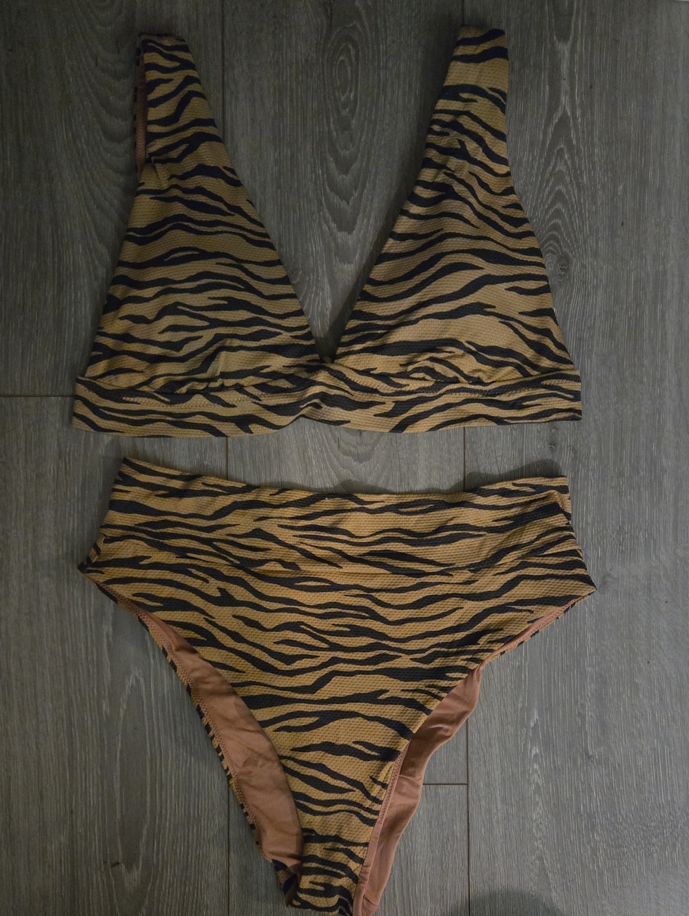Aerie Tiger Stripe High-Waist Bikini Set - Black & Tan